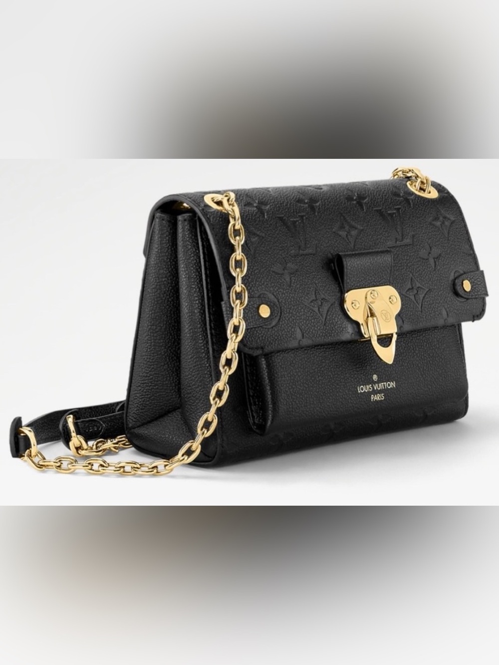 Louis Vuitton Black Monogram Embossed Satchel with Gold Hardware